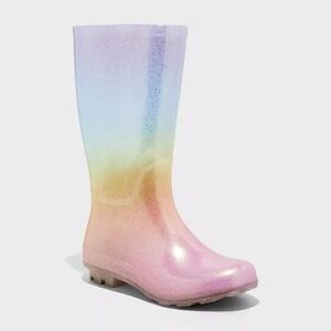 Cat & Jack Cece Glitter Rain Boots 13 Kids Ombre Pull-On – New With Tags